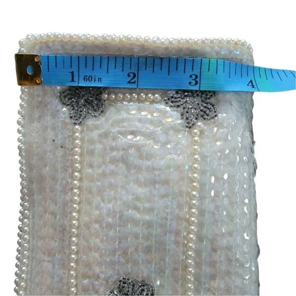Bags By Debbie Cream Clutch Purse Vintage Iridescent Sequin Grey Beading Wedding - Picture 10 of 12